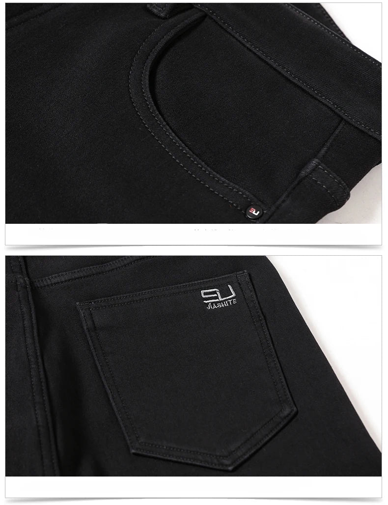 Men's Winter Warm Fleece Black Jeans 2022 New Business Fashion Stretch Regular Fit Denim Thick Pants Male Brand Trousers