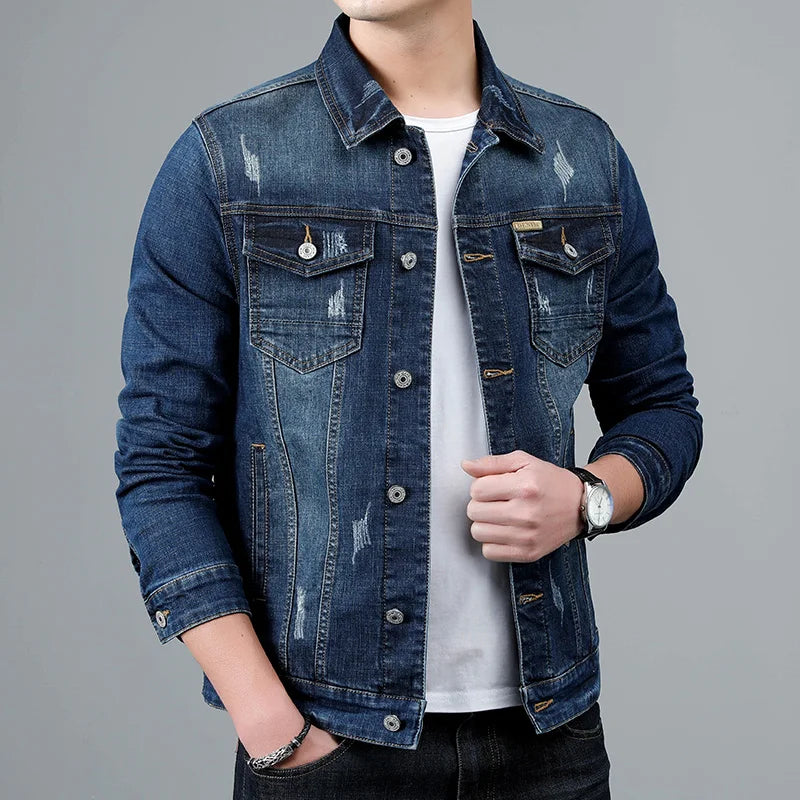 Spring New Men's Casual Cotton Denim Jacket Classic Style Fashion Slim Washed Retro Blue Jeans Coat Male Brand Clothing