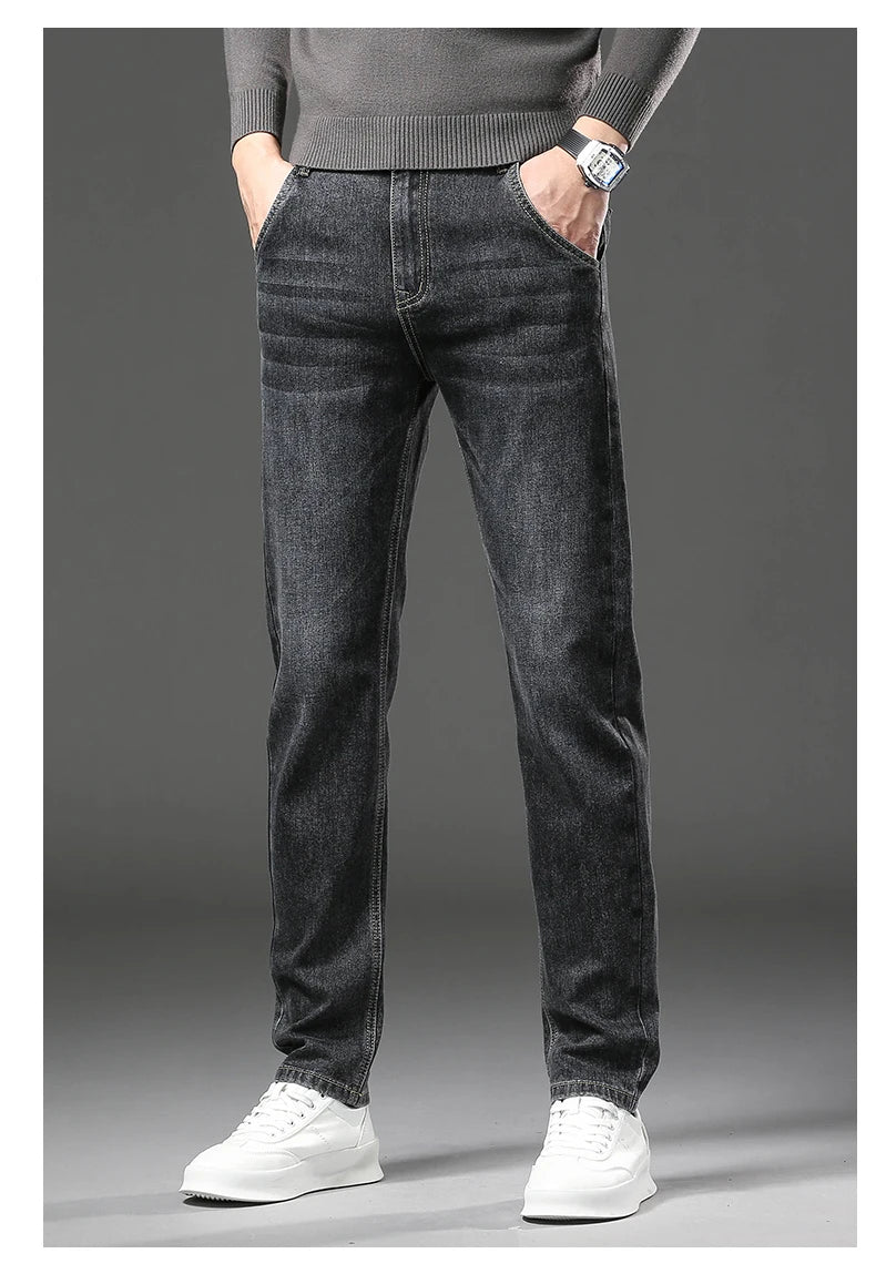 2025 Winter Men's Warm Jeans Thicken Fleece Slim