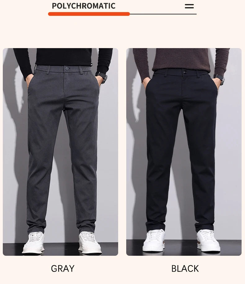 Winter New Men's Fleece Pants Slim Straight Warm Soft