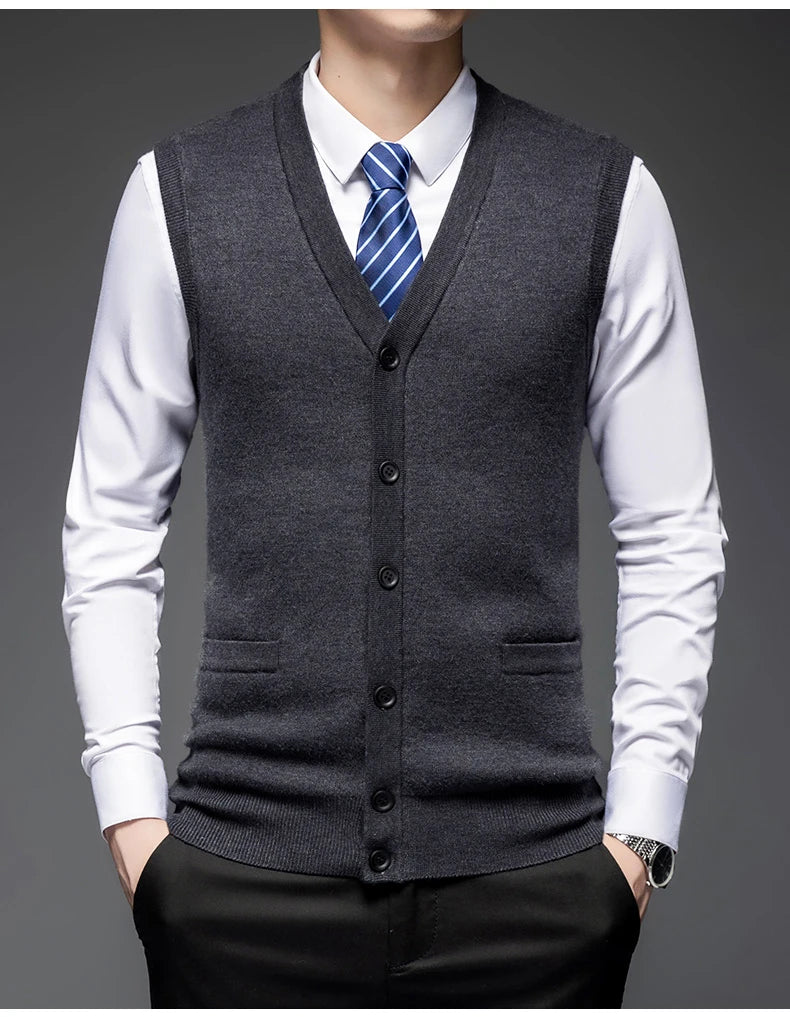 Autumn Winter Warm Sweater Vest Men Classic Style