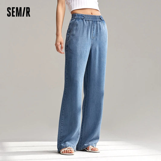 Semir Jeans Women Elastic Waist Trousers Simple Style 2024 Summer New Wide-Legged Trousers