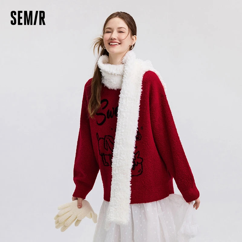 Semir Sweater Women Design-featured New Year Jacquard 2025 New Spring Outfit Oversize Drop-shoulder Soft and Fluffy Sweater Lazy