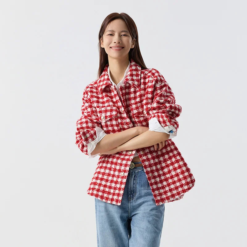 Semir Outerwear Women Mid-long Style Fashionable 2024 New Spring Checked Tweed Top