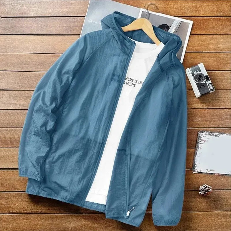 Thin Section Men's Riding Sunscreen Breathable Jacket Loose Hooded Solid Color Long-Sleeved Quick Dry Summer Men's Clothing