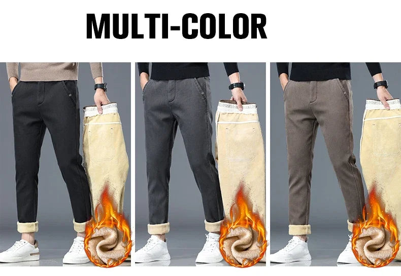 Lyocell Men's Winter Thickened Casual Pants Fleece Korean Fashion Comfortable Elastic Straight Baggy Velvet Trousers Male