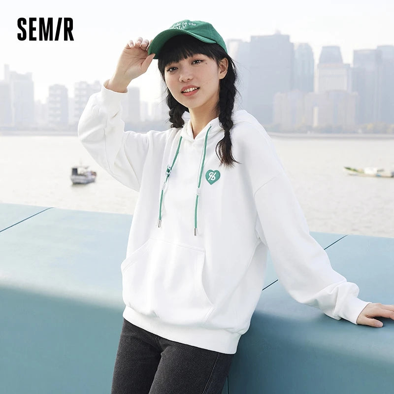 Semir Sweatshirt Women Off-Shoulder Inner Wear 2023 Spring New Loose Hooded Pullover