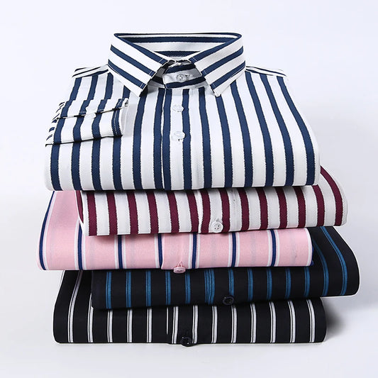 Classic Men's Striped Long-sleeved Shirt Spring New Business Fashion Slim Fit Shirt Man Brand Casual Clothes