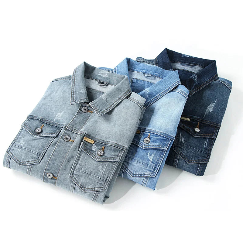 Spring New Men's Casual Cotton Denim Jacket Classic Style Fashion Slim Washed Retro Blue Jeans Coat Male Brand Clothing