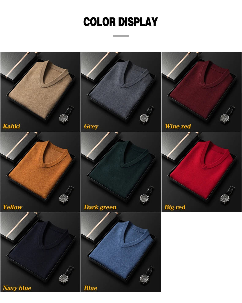 High Quality Men's V-Neck Khaki Knit Vest Autumn Winter Classic Business Casual Thick Sleeveless Vest Male Clothing Yellow Blue