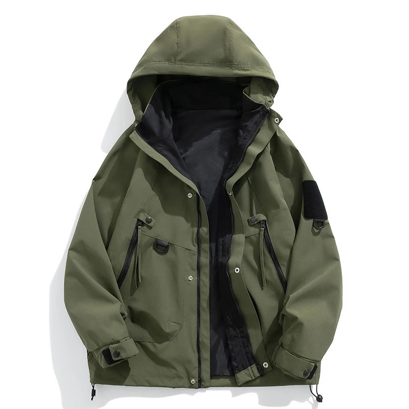 The New Men's Casual Sports Rushing Jacket Pure Color Big Yards Trend Versatile Jacket Outdoor Hiking Camping Men's Clothing