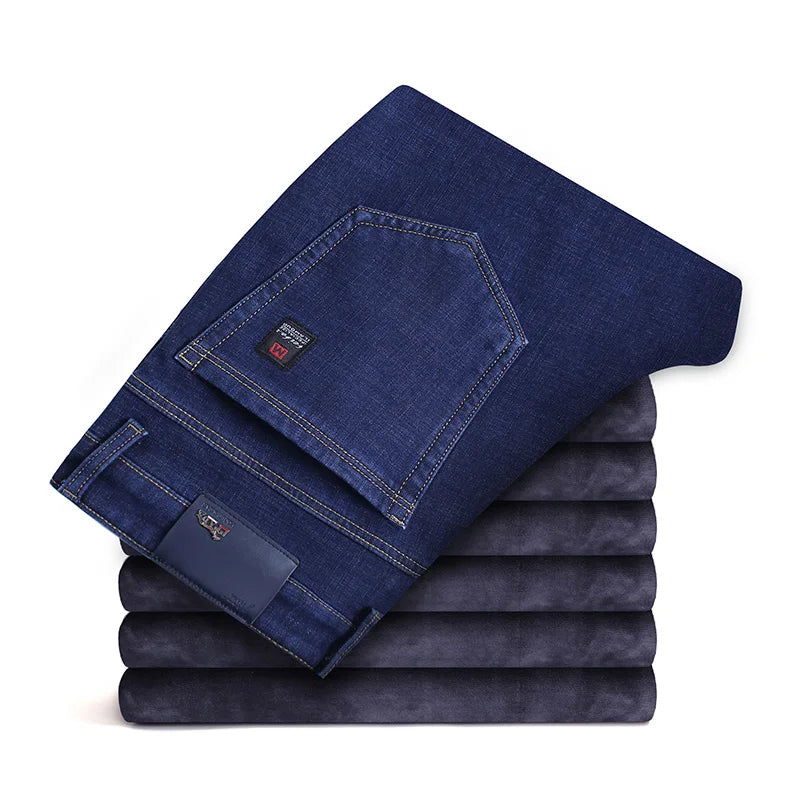 Winter Men's Fleece Warm Jeans Classic