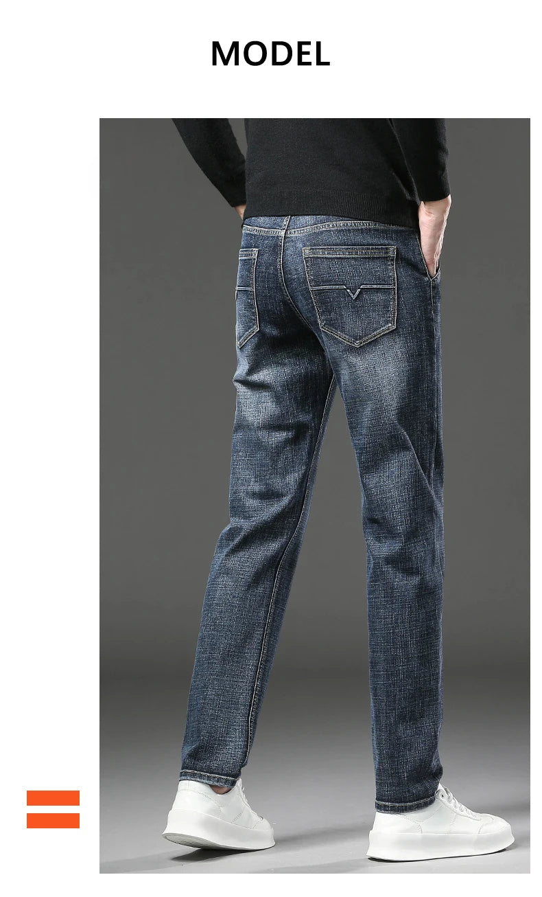 2025 Winter Men's Warm Jeans Thicken Fleece Slim