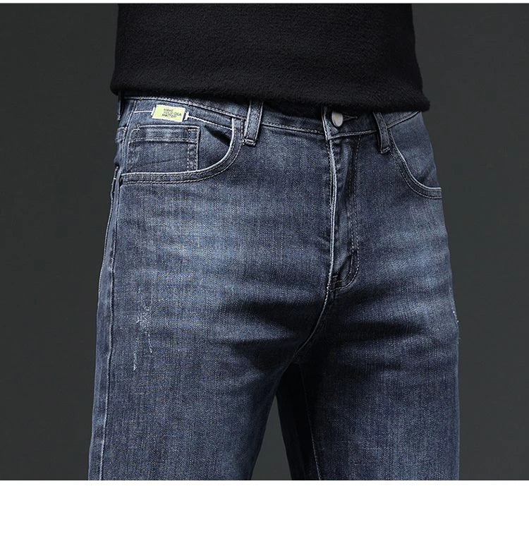 Winter Men's Fleece Warm Jeans Slim Straight Stretch Thickened Denim Pants Fashion Velvet Plush Trousers Brand Clothes