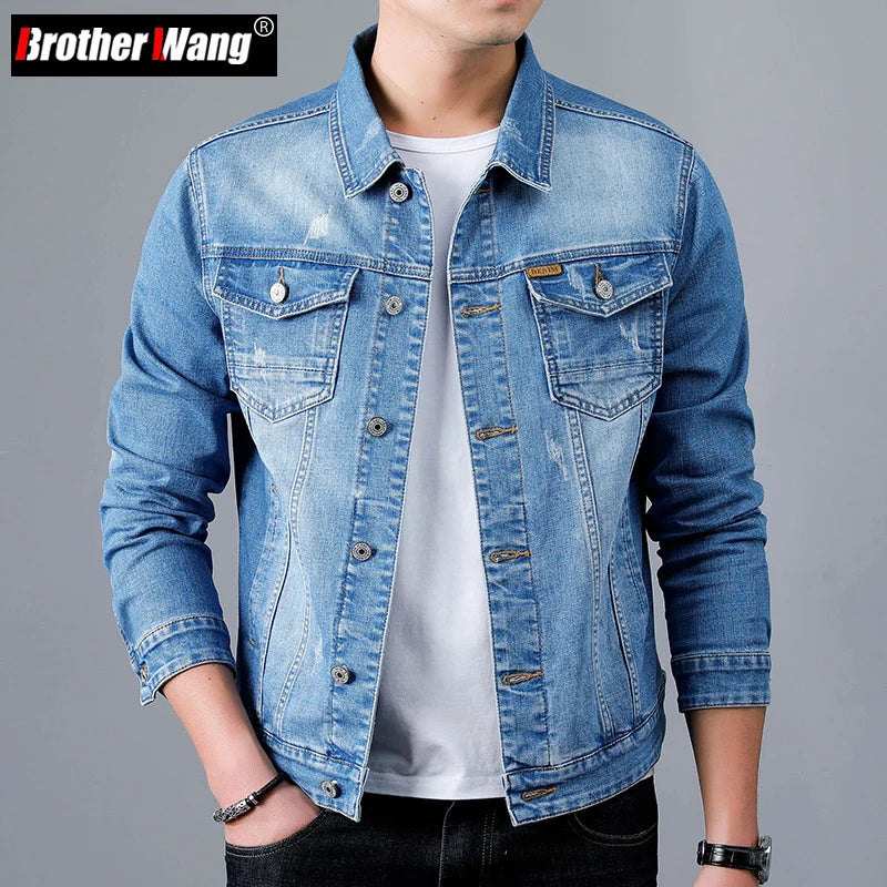 Spring New Men's Casual Cotton Denim Jacket Classic Style Fashion Slim Washed Retro Blue Jeans Coat Male Brand Clothing