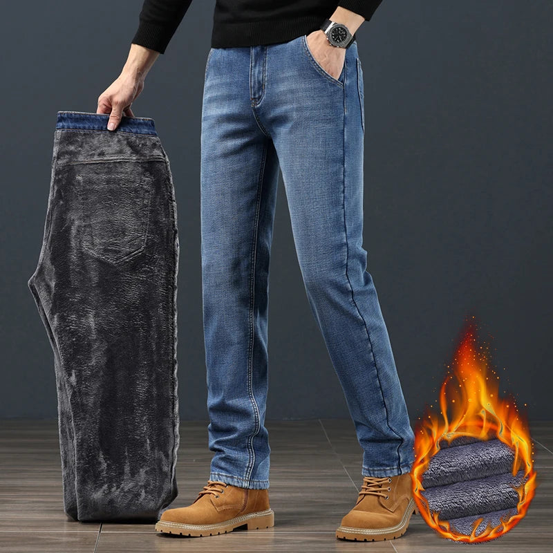 Men's Winter Fleece Thickened Jeans Fashion