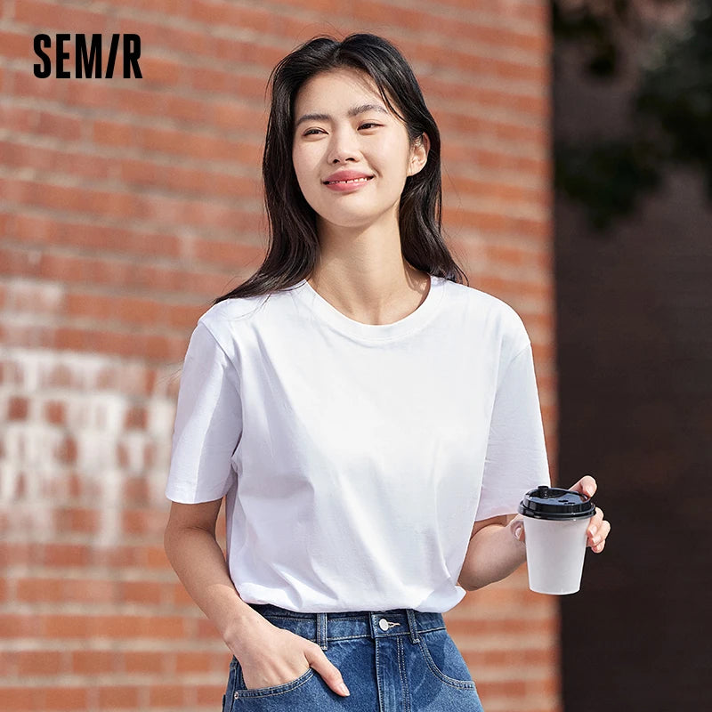 Semir Unisex T-shirt  Short Sleeve Men T-Shirt Cotton 2024 Summer New Man Clothing Is Thin And Versatile T Shirt Solid Color