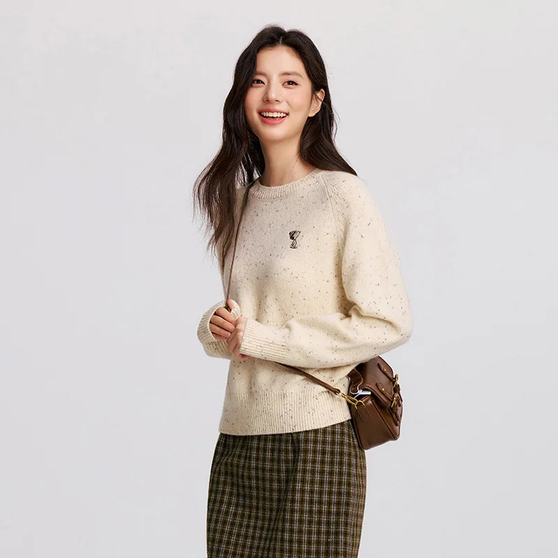 Semir Sweater Women Raglan Sleeve Embroidered 2024 New Winter Wool Sweater Containing Wool