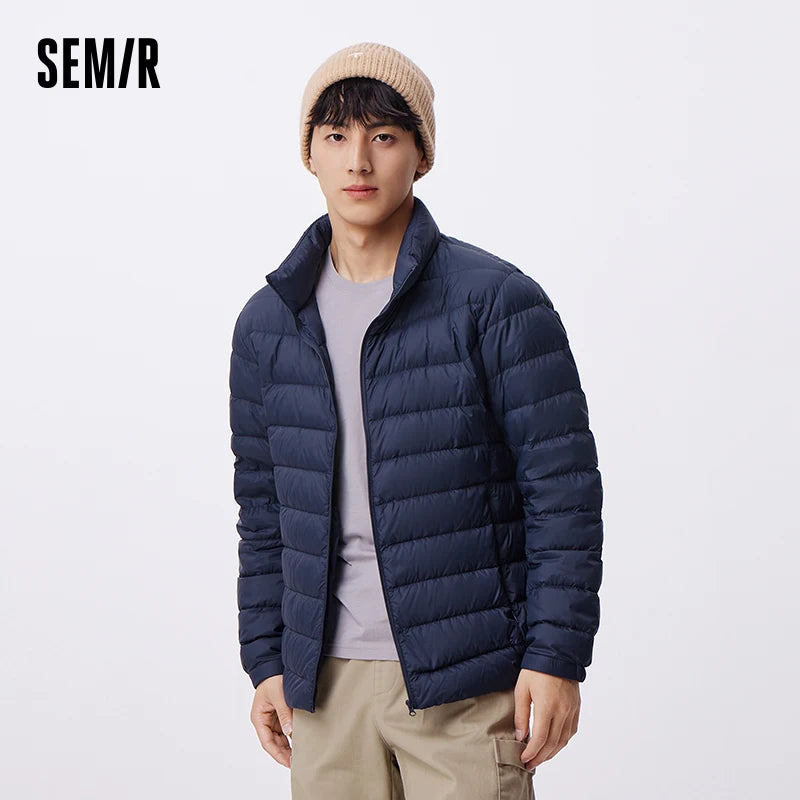 Semir Down Jacket Men Three-Proof Lightweight Short Jacket New Winter 2024 Warm Solid Color Versatile Collar Top