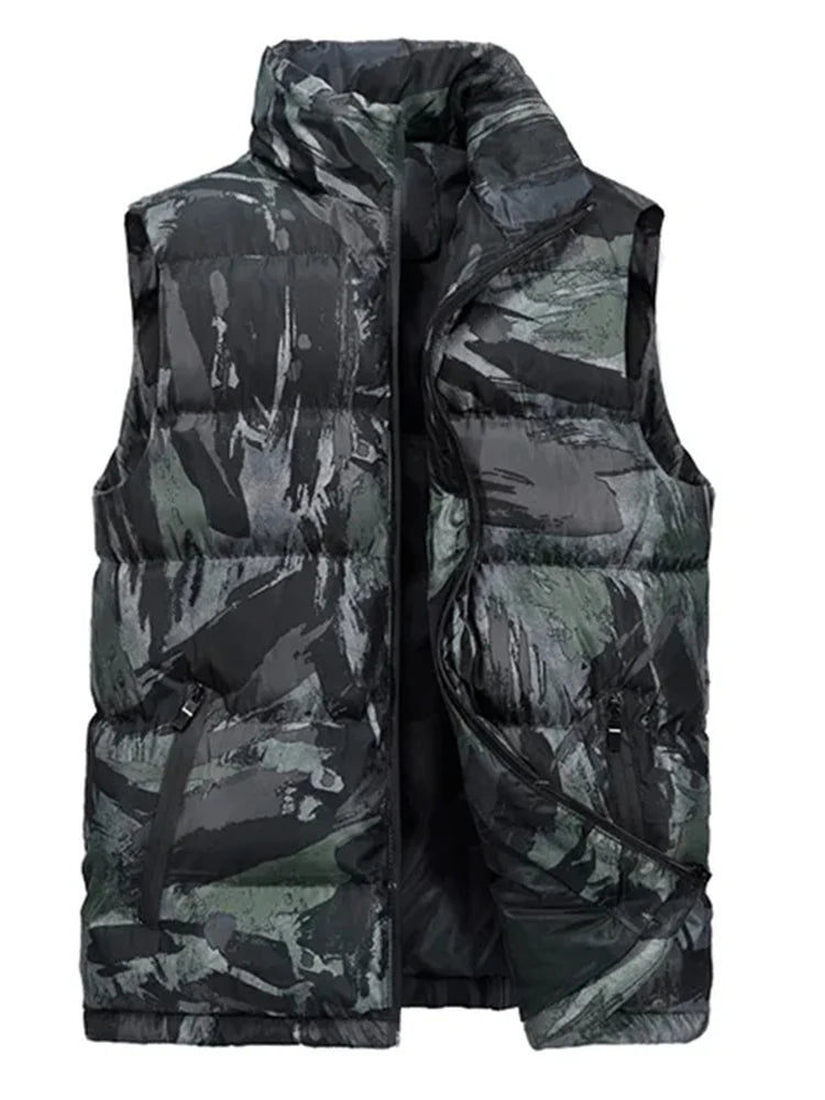 Men's Fashion Trend Cotton Vest Men's Camouflage Back Heart Tide Brand Outside Wear Vest Tooling Winter Clip Winter Plus Size