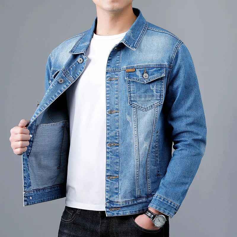 Spring New Men's Casual Cotton Denim Jacket Classic Style Fashion Slim Washed Retro Blue Jeans Coat Male Brand Clothing