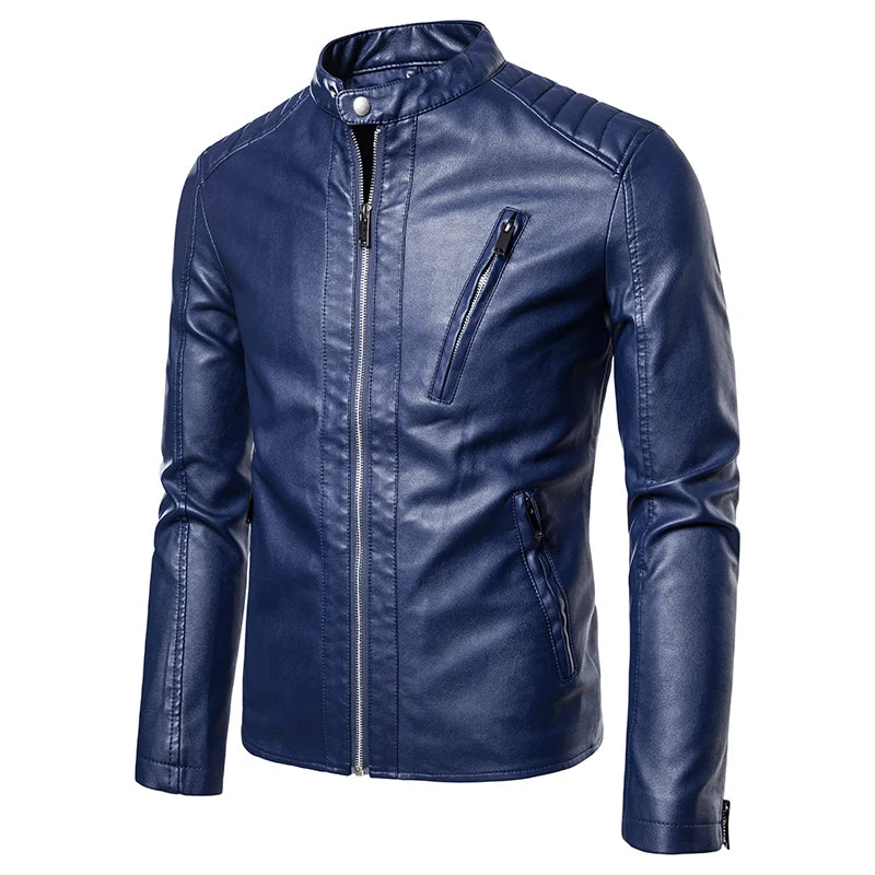 TRAF 2024 Men's New Casual Autumn And Winter Windproof Solid Color Collar Trend Of Fashion Business Formal Leather Jacket