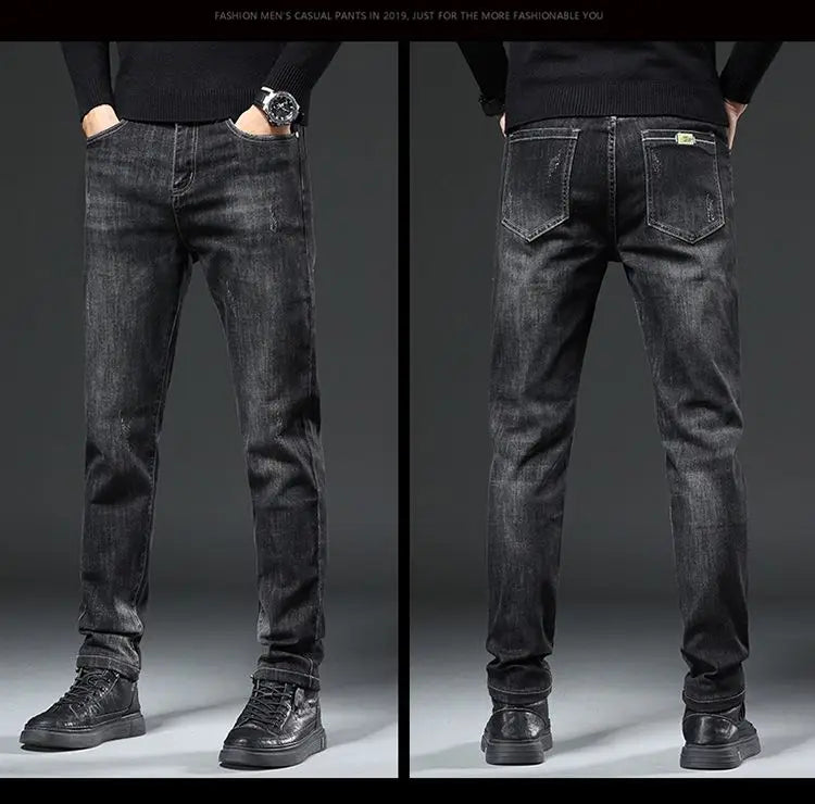 Winter Men's Fleece Warm Jeans Slim Straight Stretch Thickened Denim Pants Fashion Velvet Plush Trousers Brand Clothes