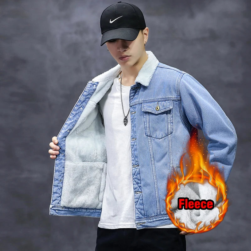 2025 New Men's Winter Warm Denim Jacket