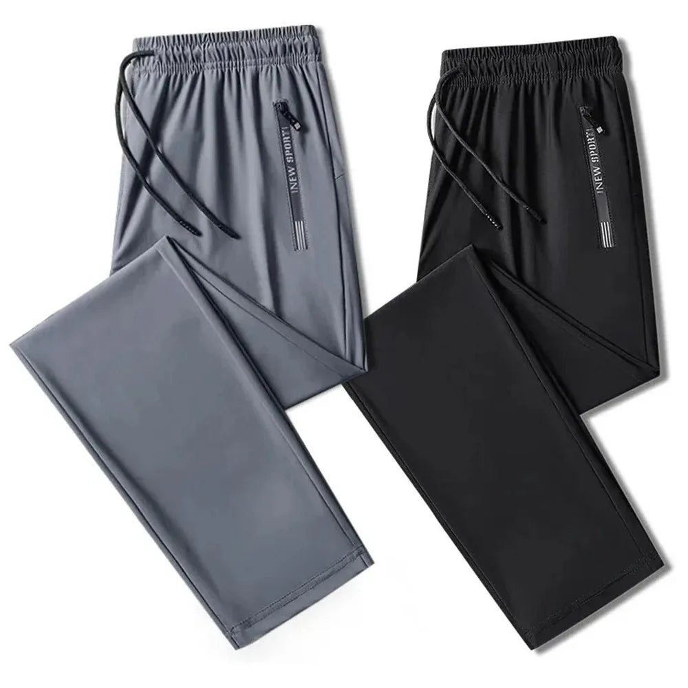 Summer Men's Ice Silk Casual Pants Outdoor Sports Quick Dry Elastic Waist Refreshing Straight Leg Corset Fitness Pants