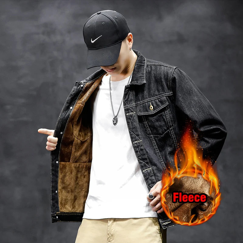 2025 New Men's Winter Warm Denim Jacket