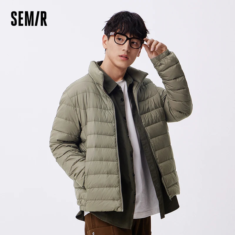 Semir Down Jacket Men Three-Proof Lightweight Short Jacket New Winter 2024 Warm Solid Color Versatile Collar Top