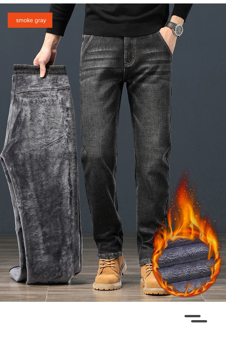 Men's Winter Fleece Thickened Jeans Fashion