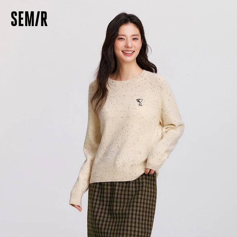 Semir Sweater Women Raglan Sleeve Embroidered 2024 New Winter Wool Sweater Containing Wool