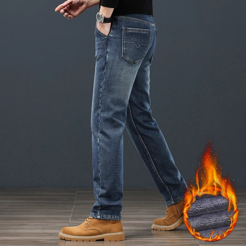 Men's Winter Fleece Thickened Jeans Fashion