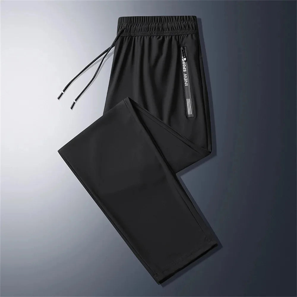 Summer Men's Ice Silk Casual Pants Outdoor Sports Quick Dry Elastic Waist Refreshing Straight Leg Corset Fitness Pants