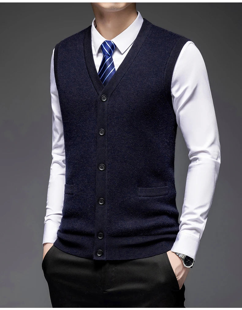 Autumn Winter Warm Sweater Vest Men Classic Style