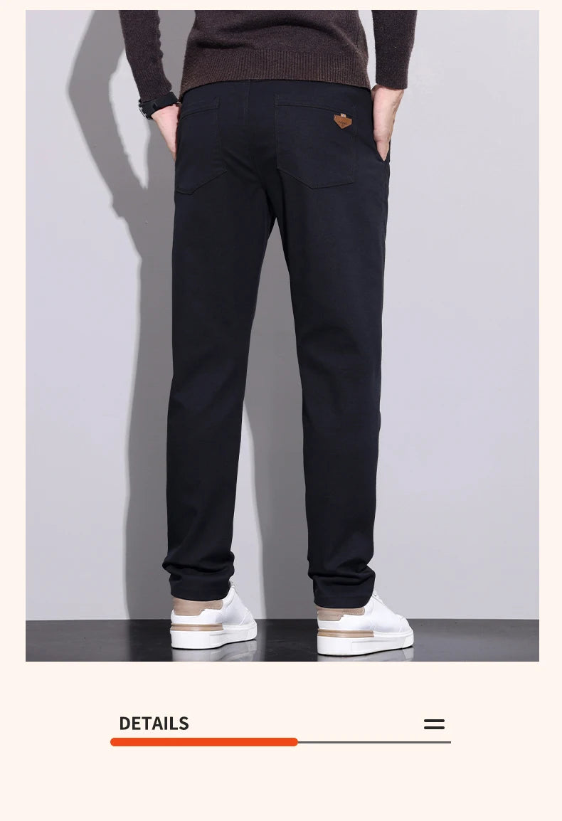 Winter New Men's Fleece Pants Slim Straight Warm Soft