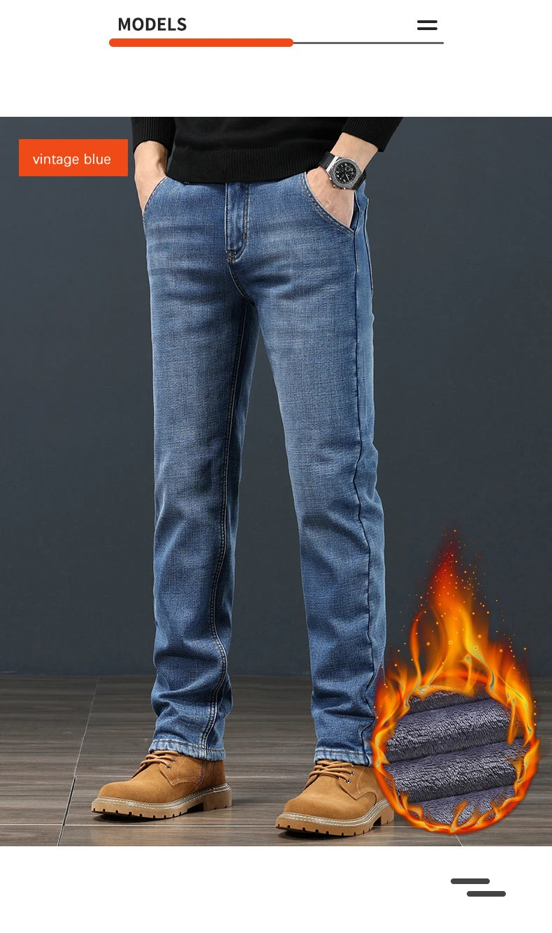 Men's Winter Fleece Thickened Jeans Fashion