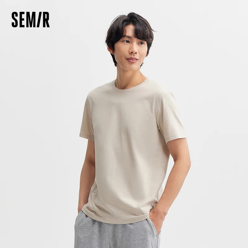 Semir 2024 Short-Sleeved T-Shirt Men Spring New Pure Cotton Bottoming Shirt Simple Commuting Casual Top Solid Color Round Neck